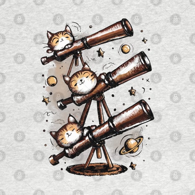 Cute cats with telescope seeing the cosmos by Spaceboyishere